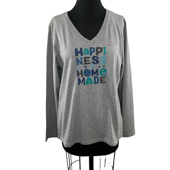 NWT Life is Good Long Sleeve Crusher Tee Happiness is Home V-Neck Gray L NEW - Picture 1 of 12